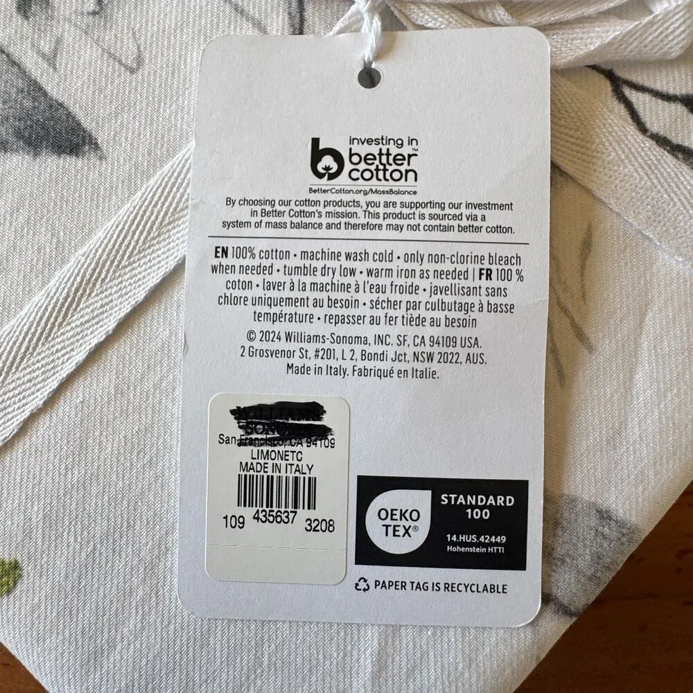 Williams Sonoma Limone 100% Cotton Table Cloth Lemons Italy With Umbrella Hole